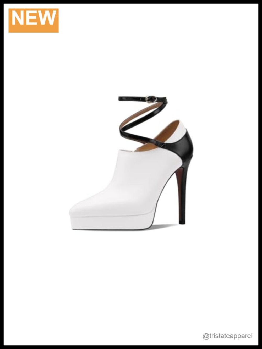 Genuine Leather Platform Pumps Pointed Toe Ankle Strap Stiletto Heel